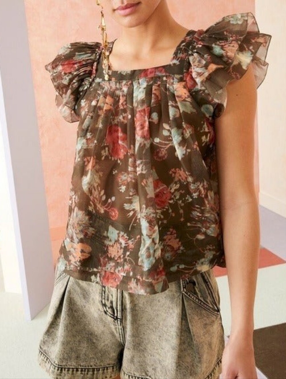 Ulla Johnson Silk-Blend Ruffle Floral Kiki Top Size 4